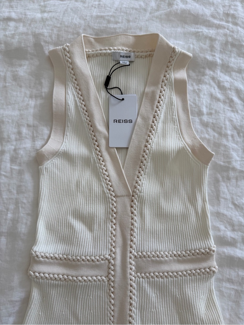 Reiss Lou Craft-Stitch Knitted Midi Dress in Ivory size S, NWT - Picture 6 of 7